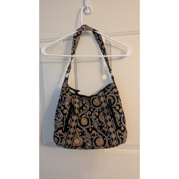 Vera Bradley Cafe Latte Black & Brown Shoulder Tote Bag with front zip pockets - Picture 2 of 5
